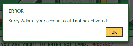 An error message without a solution to the error.