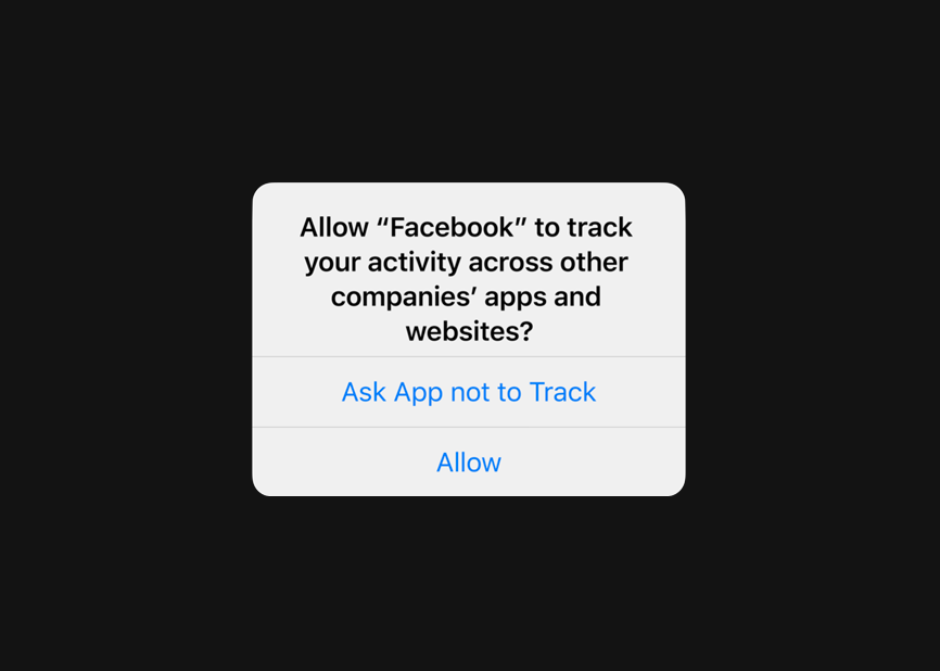 App tracking transparency notification asking for permission for Facebook to track your activity