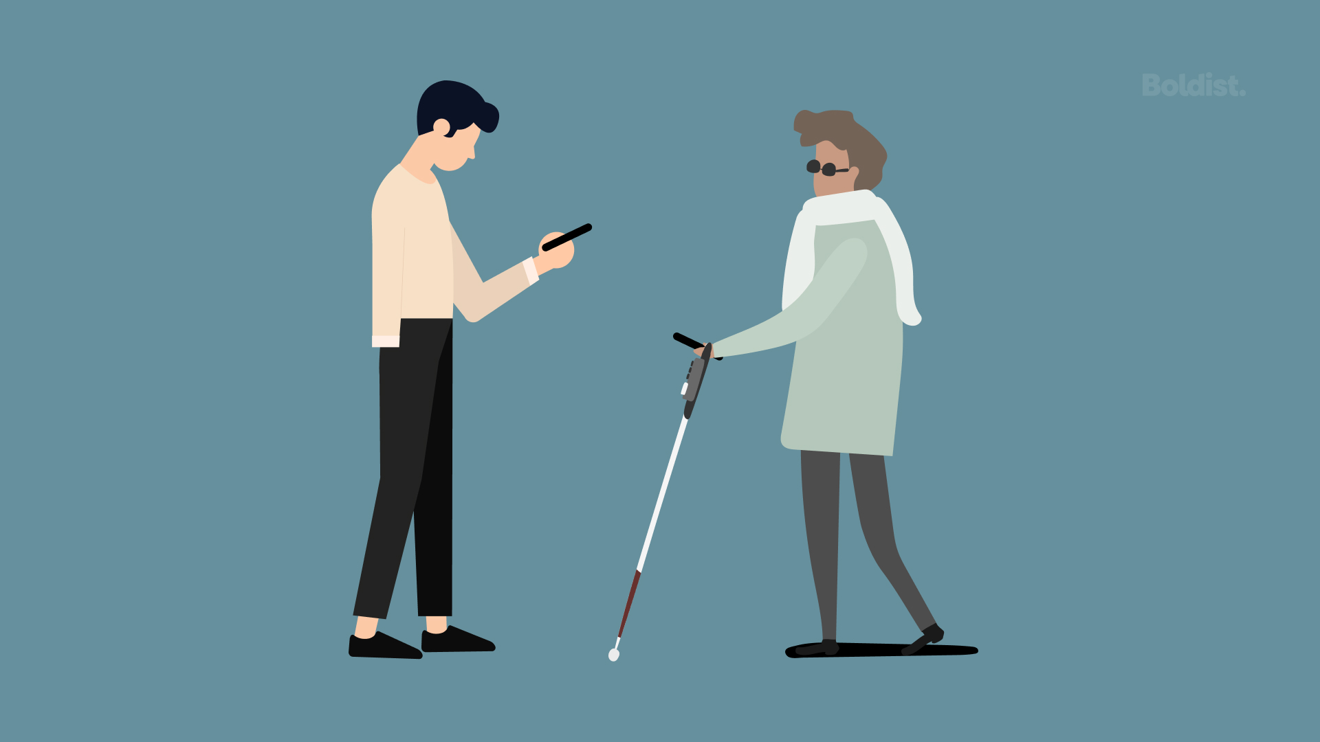 Person with a limb difference and person who is visually impaired