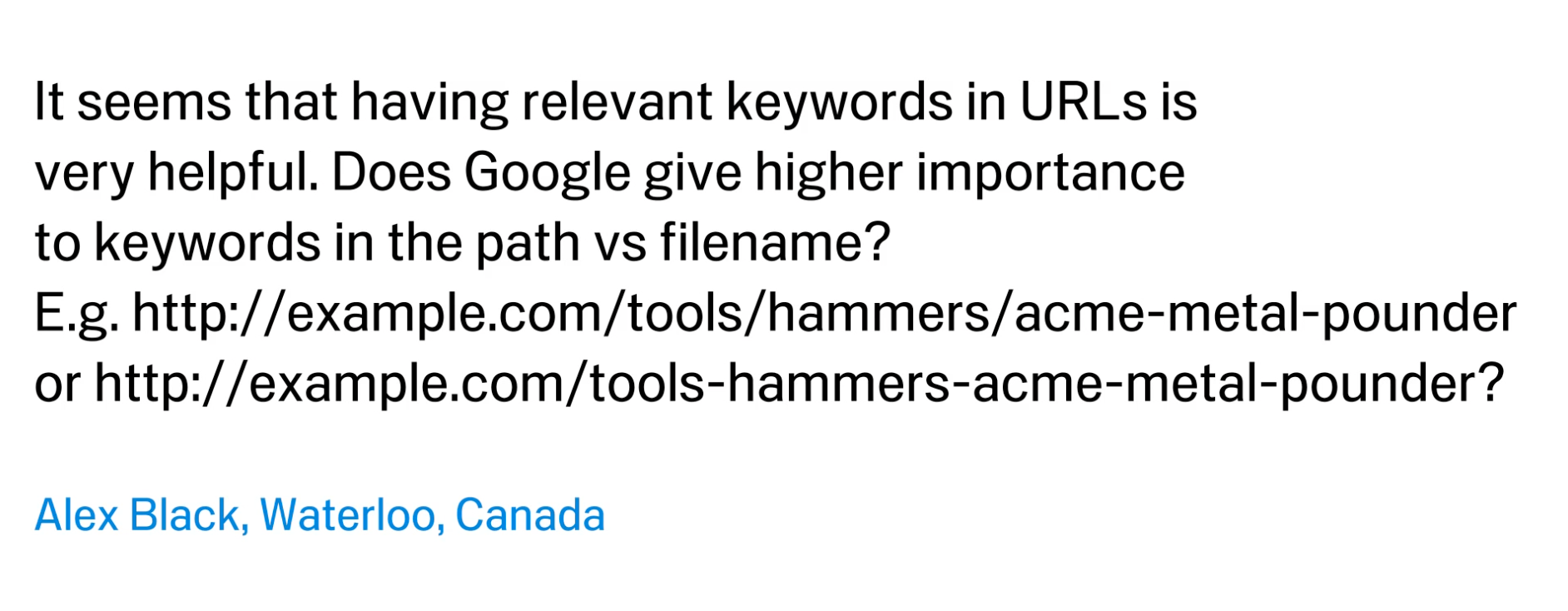 Keywords in the URL path