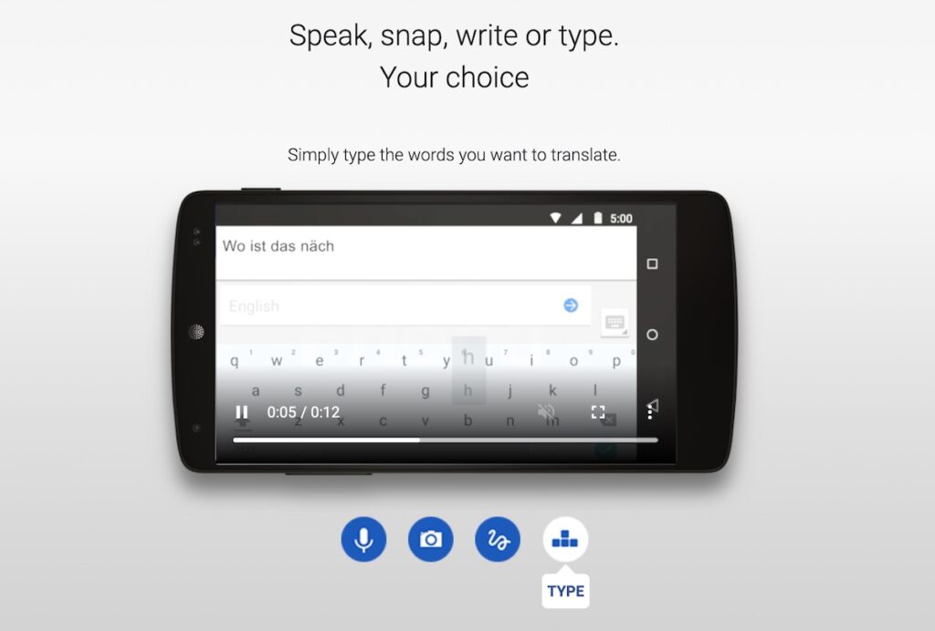 Google translate video demonstrating type to translate feature