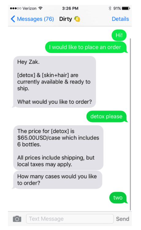 Dirty Lemon text order