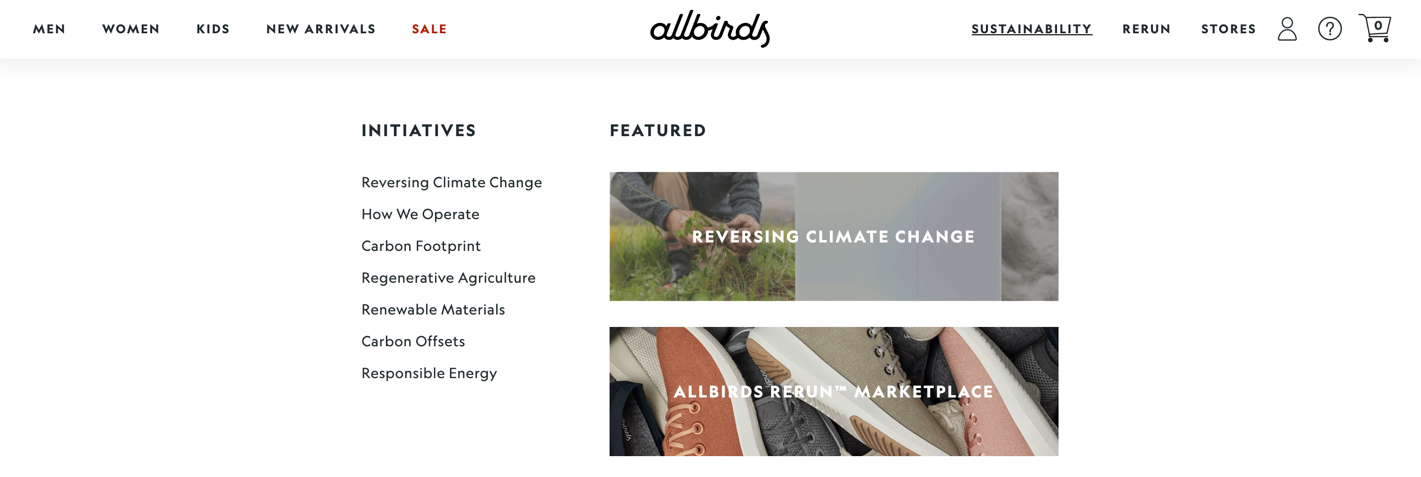 Albirds website sustainability menu