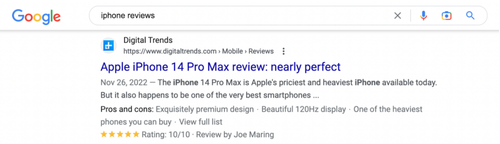 Example product review snippet for iphones