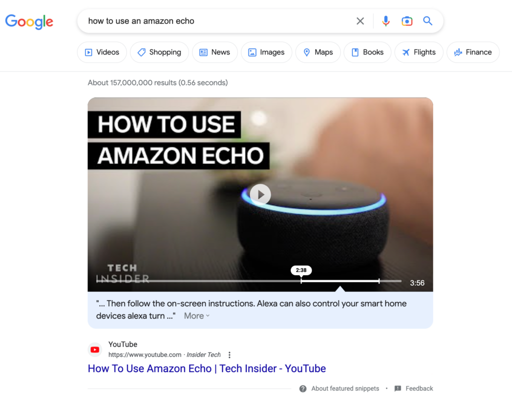 Example video snippet for "how to use an amazon echo"