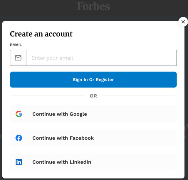 Forbes Create an Account Page
